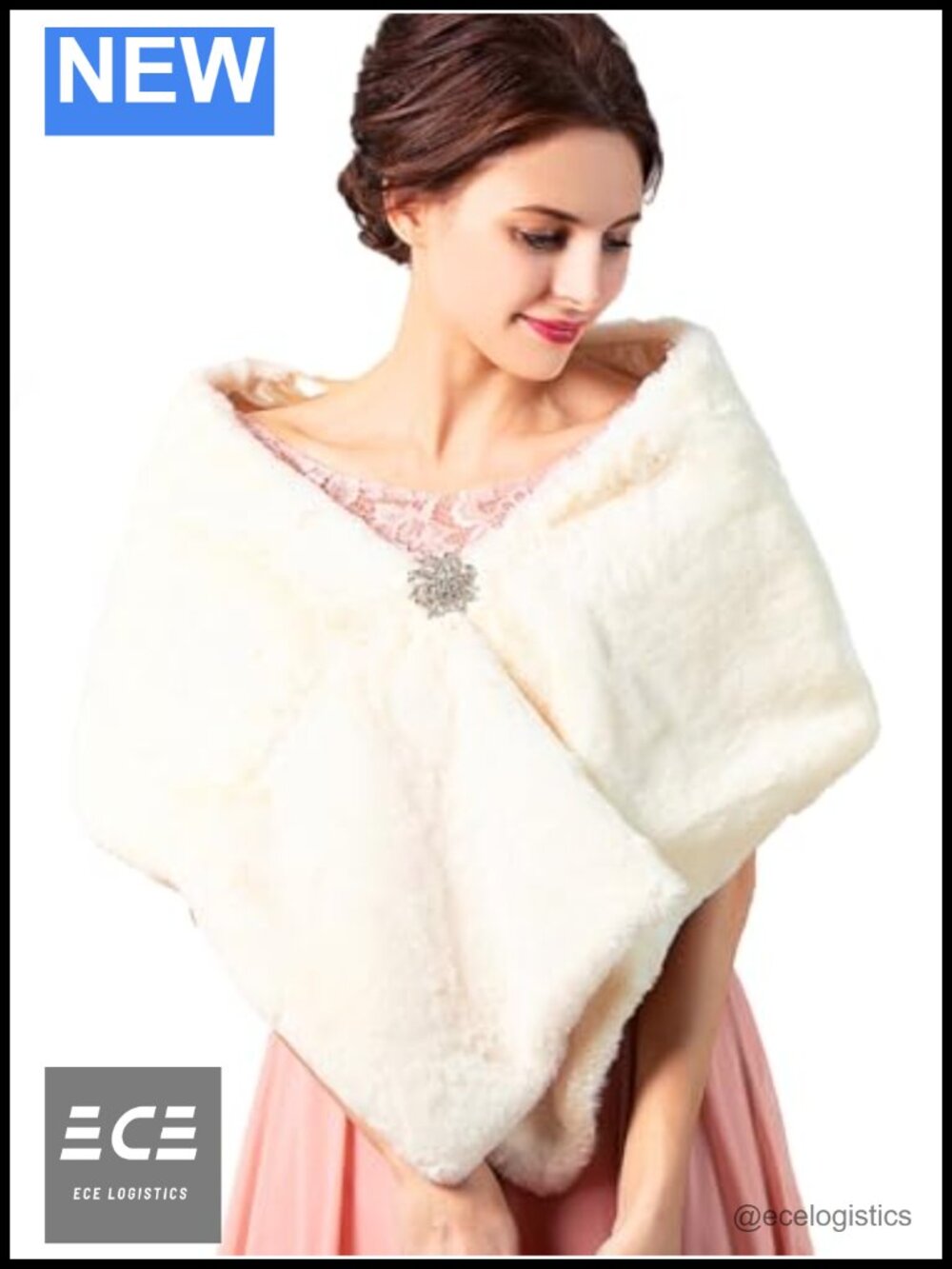 Faux Fur Bridal Shawl Wrap Wedding Winter Stole with Brooch One Size